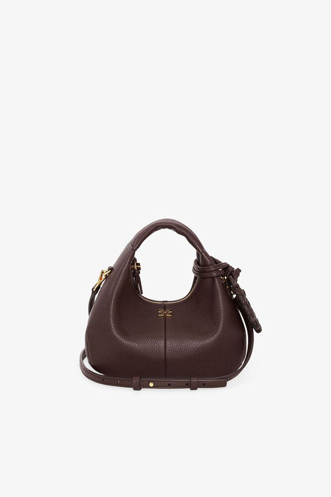 Mini Hobo Bag in Grained Brown, Chicory Coffee