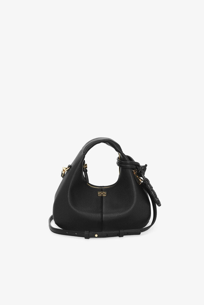Mini Hobo Bag in Grained Black, Black